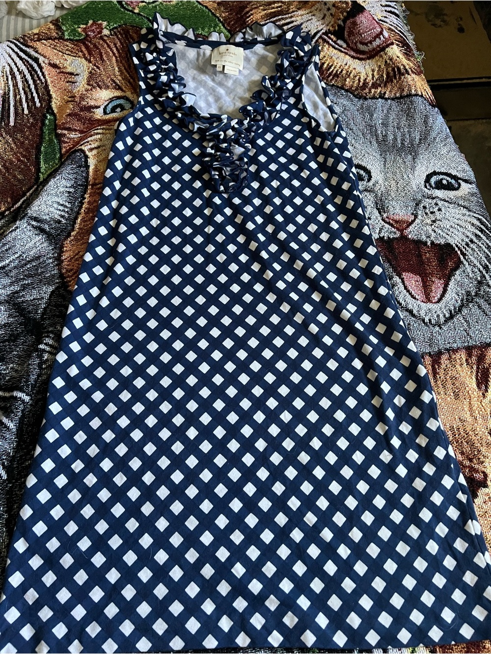 kate spade Navy and White Diamond-Print Ruffle Dress
